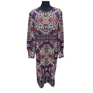 Chico's Medallion Print Long Sleeve Sheath Dress Size 2‎ (12/14) Colorful Midi